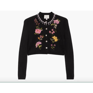 NEW, Cinq A Sept Isolde Floral Embroidery Cardigan in Black Sz L #S7495